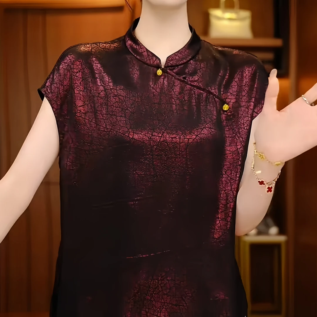 新中式夏季国风上衣上新百搭气质印花款遮肉显瘦短袖C72#