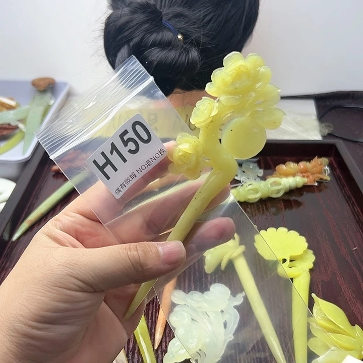 蛇纹石玉发饰合金瑾*吖