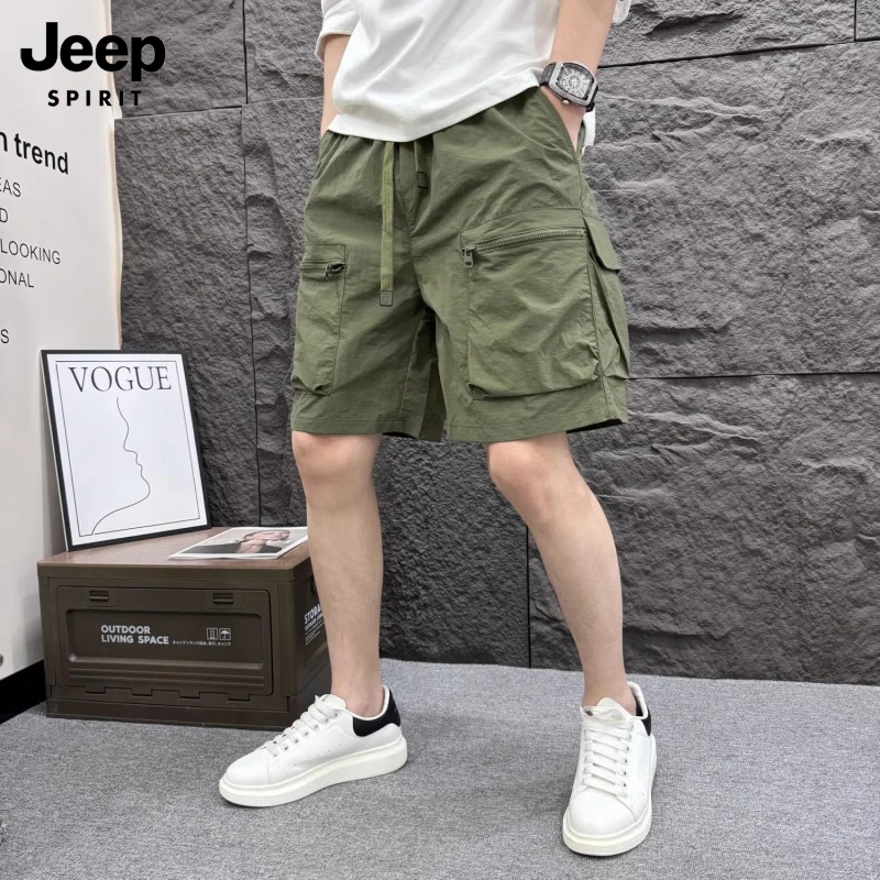 JEEPSPIRIT夏季户外速干工装短裤多口袋宽松直筒五分裤透气沙滩裤