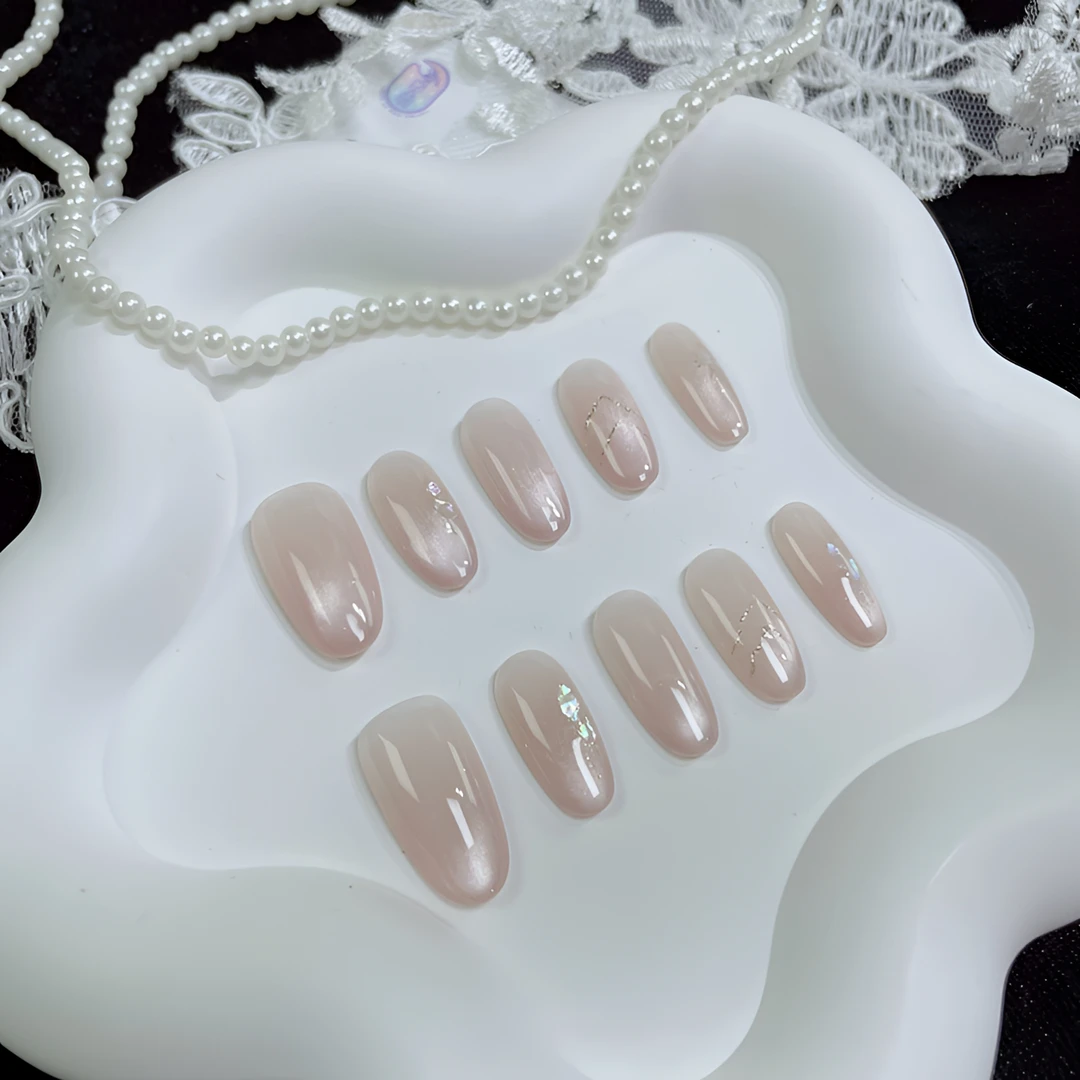 A1555『月华渐变』温柔千金莹润质感猫光渐变贝壳碎纯手工穿戴甲