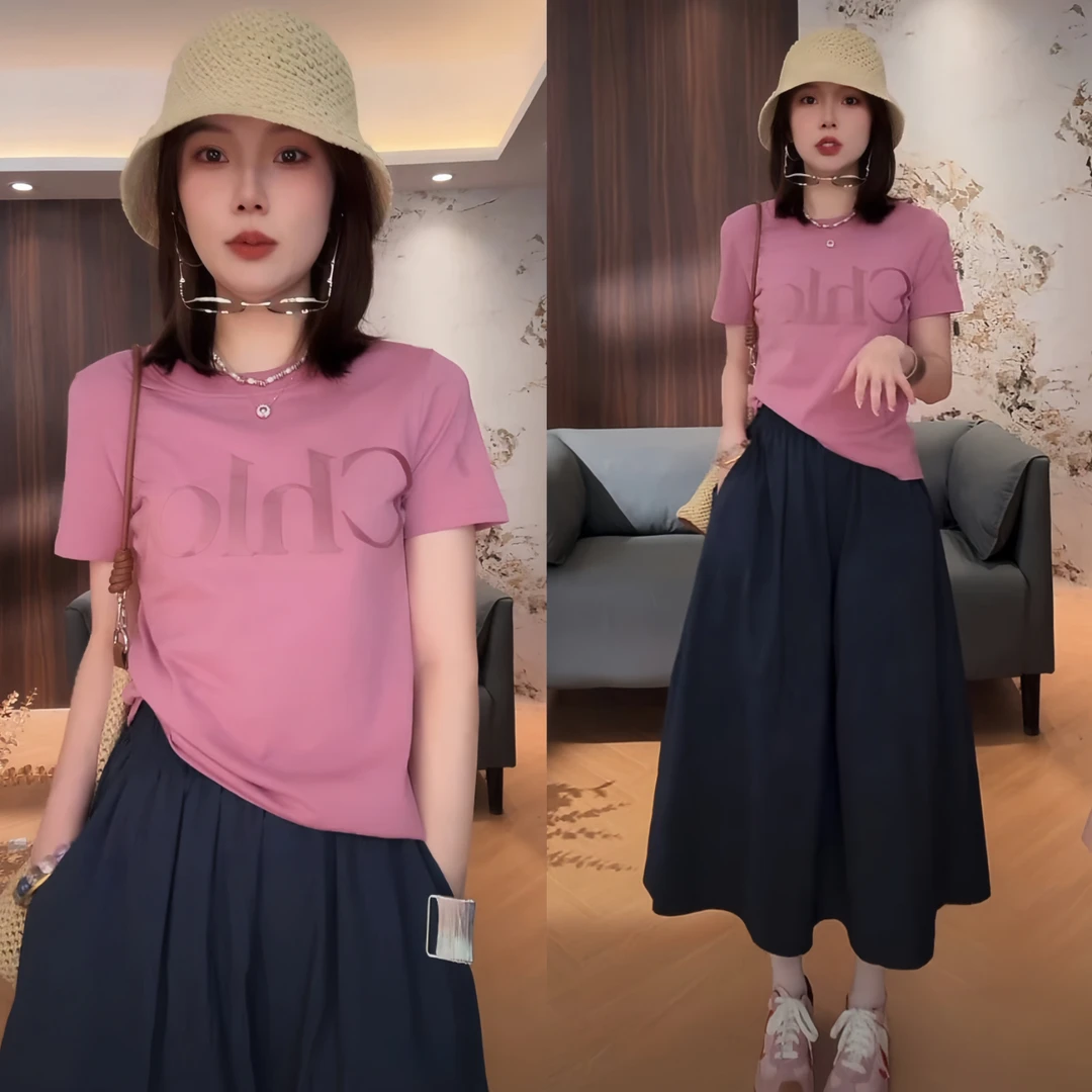 夏装2025年新款小个子粉色短袖T恤上衣+高腰百搭半身裙套装女款