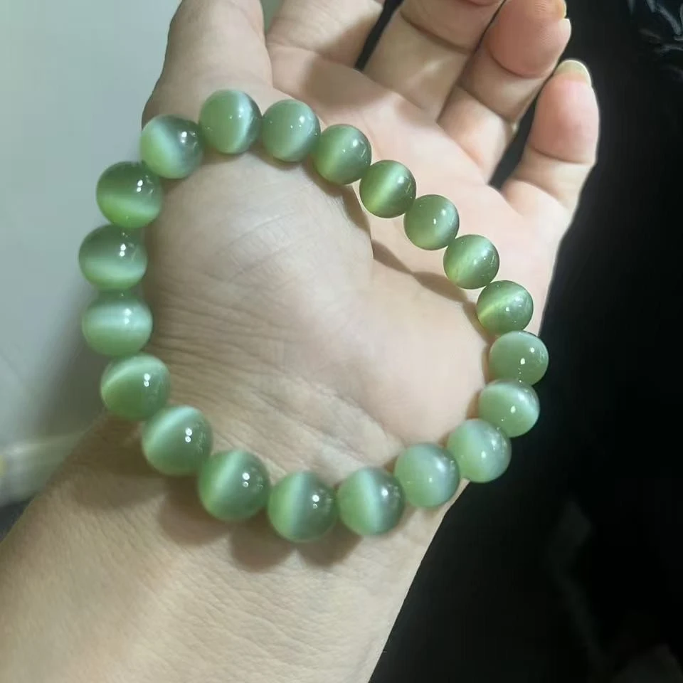和田玉碧玉晶体猫眼一线天珠串卡 10*20 颗