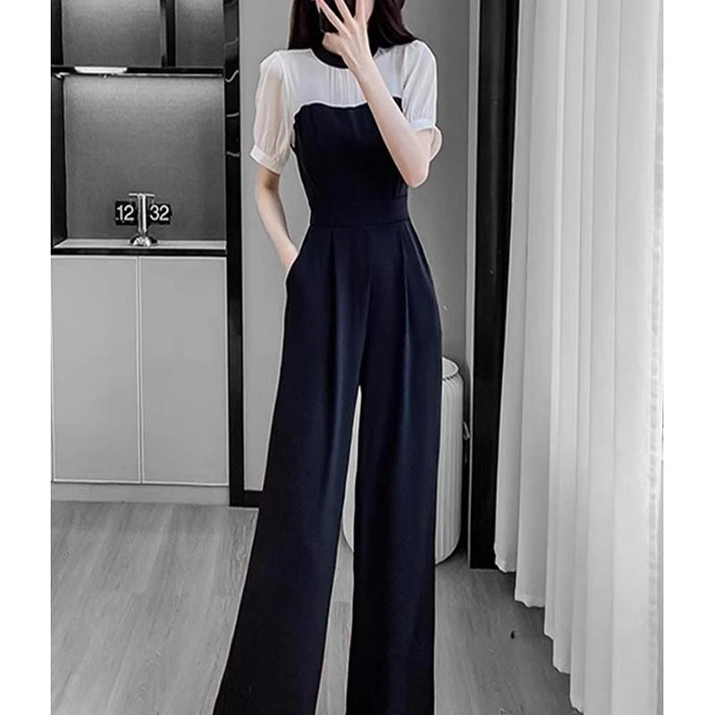 赫本风连体裤夏季2025新款气质名媛时尚连身衣裤高腰阔腿裤D1064