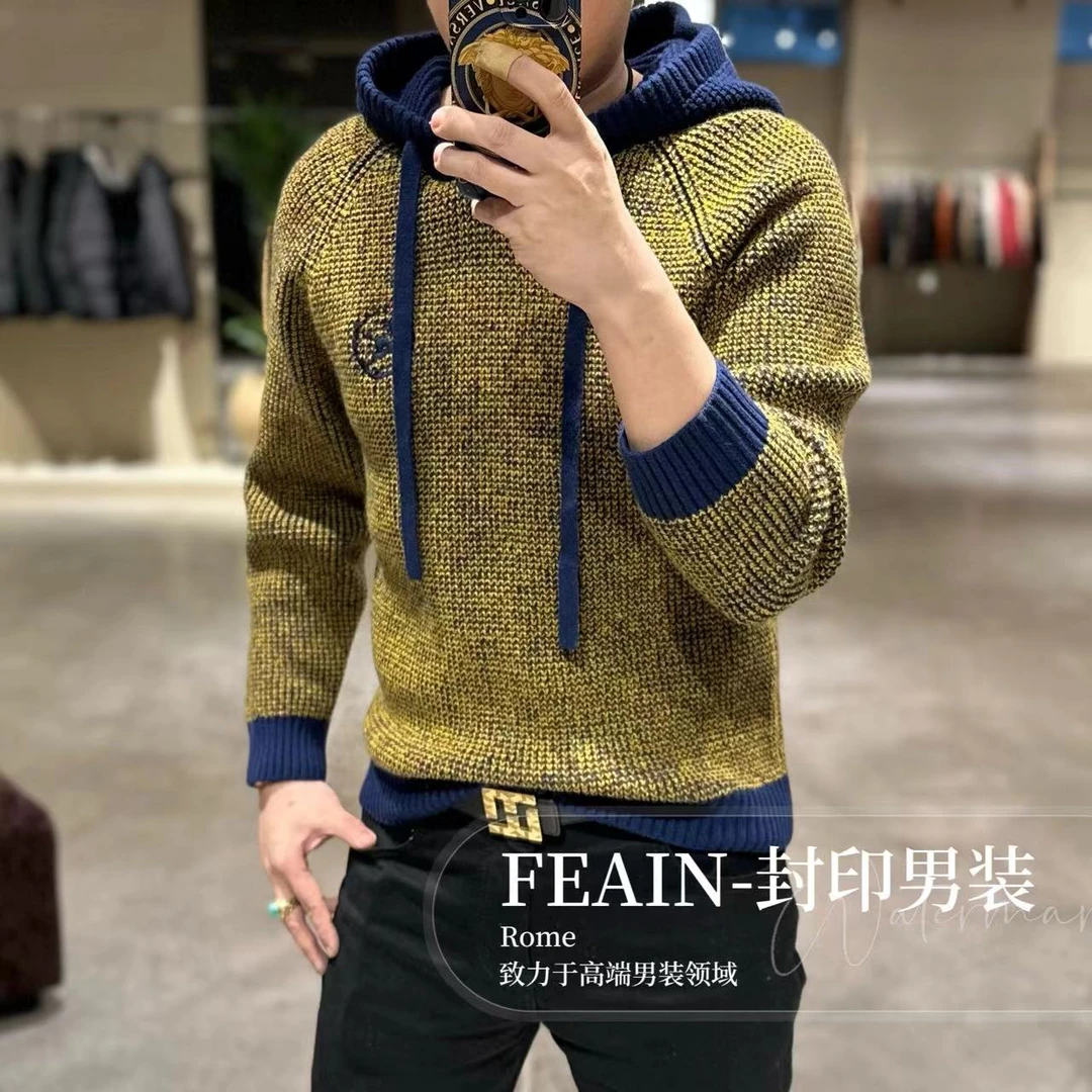 【羊毛混纺】高端男士羊毛混纺画纱飞织工艺连帽针织衫Q20