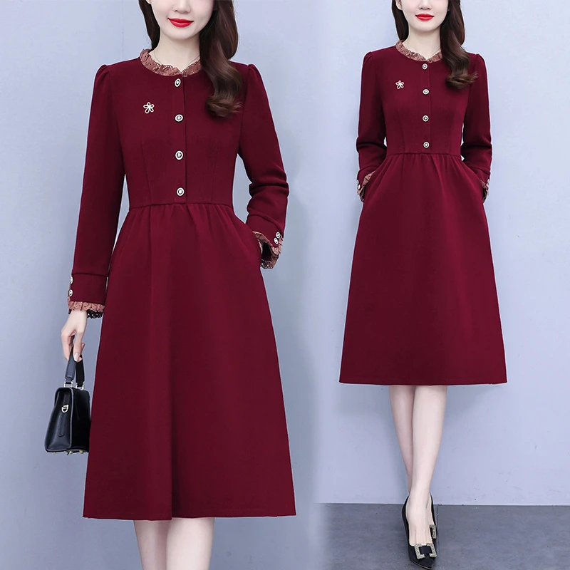 长袖磨毛时尚气质遮肚子收腰显瘦女人范宝藏衣橱女装连衣裙女3881