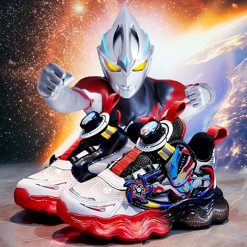 奥特曼男童鞋子秋冬季儿童运动跑鞋加绒保暖小孩鞋子亮灯发光棉鞋