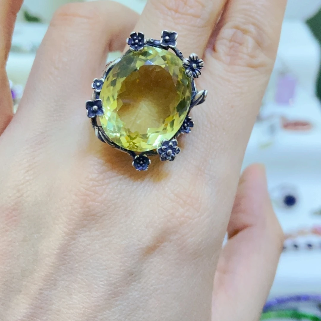 银S925镶嵌戒指绿水晶