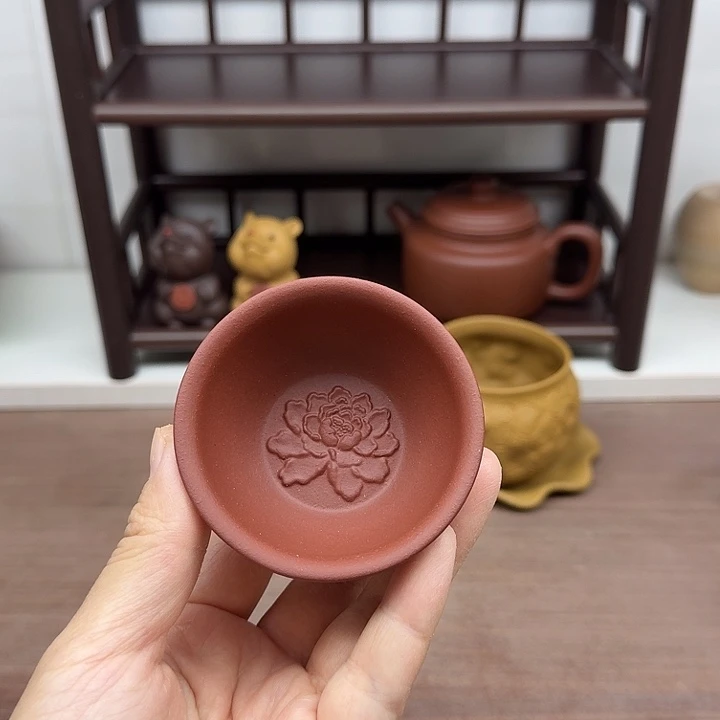 茶案紫泥一对牡丹客杯