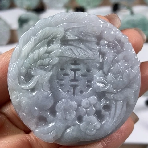 翡翠颈饰未镶嵌山水花开富贵双喜临门两面工福利翡翠