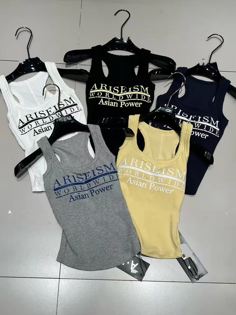 美式复古辣妹风【字母印花吊带背心】带胸垫/夏季修身显瘦无袖上衣