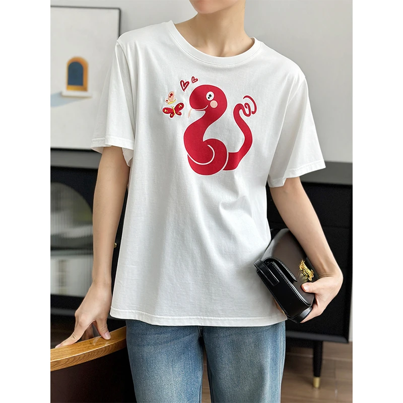 左左家 纯原MAX家~蛇年限定印花刺绣高品质纯棉T恤女短袖圆领上衣