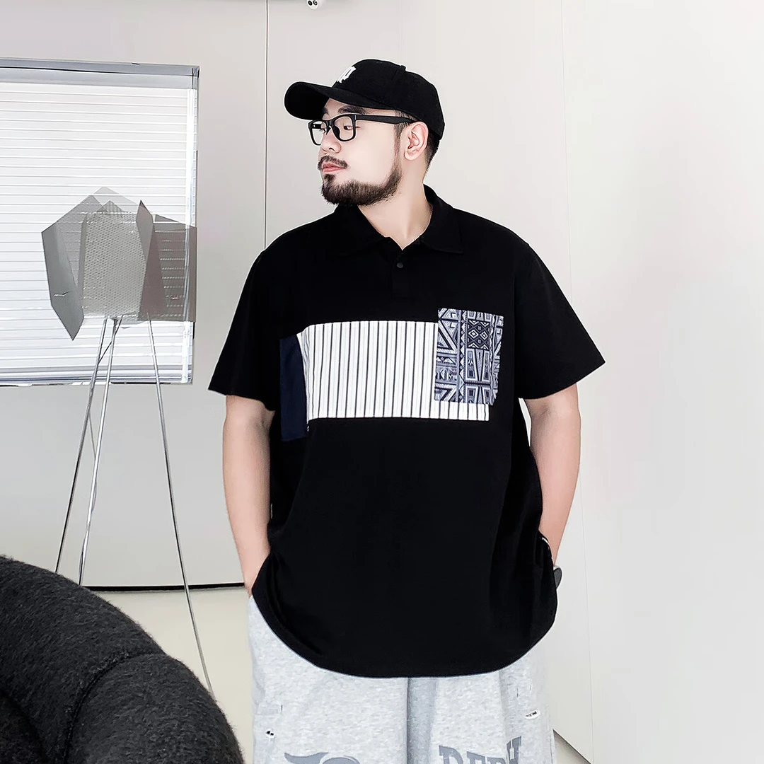 VTOS维特沃森大码男装胖子短袖polo衫男大码夏季宽松休闲拼接翻领