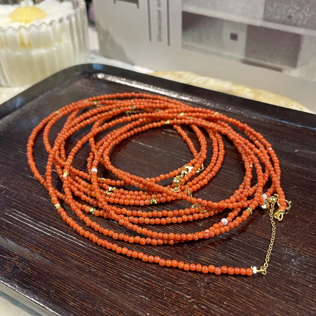 【小院甄选】天然原创南红小米珠项链约2mm 多样性发一件 lq589