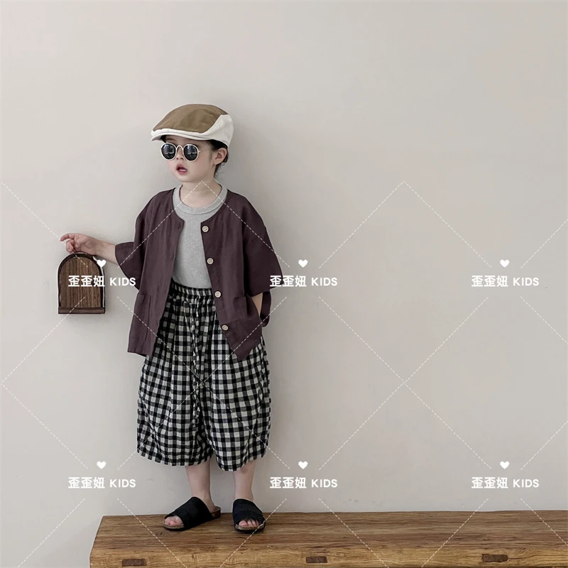 【歪歪妞童装】2427男女童夏季棉麻文艺小清新短袖衬衫儿童日系上衣