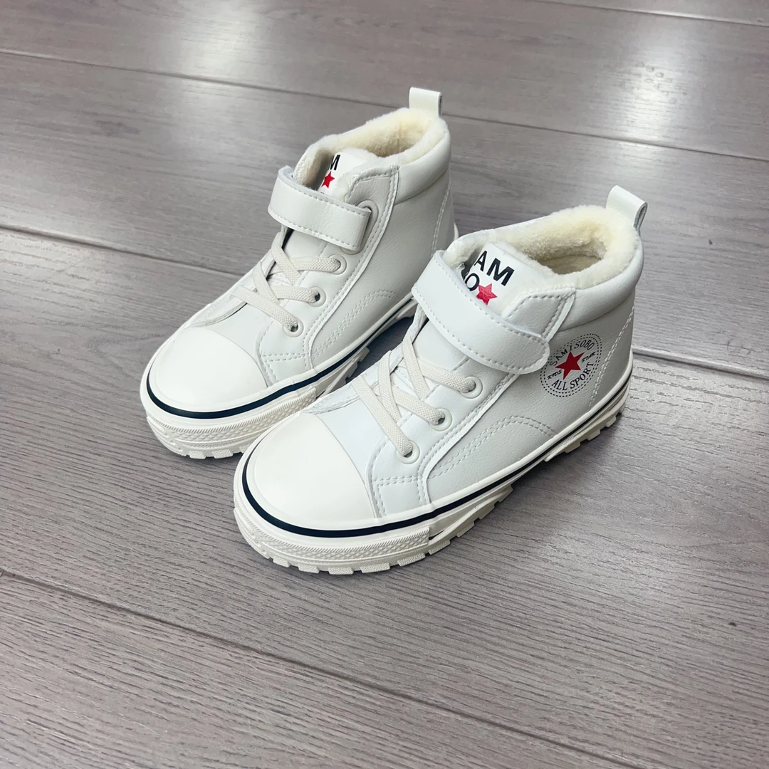 1299加绒男童女童舒适高帮纯色冬季休闲小白鞋板鞋女童