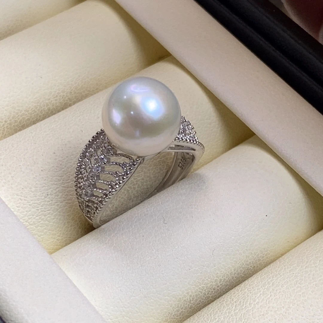 银S925镶嵌淡水珍珠戒指特价微瑕
