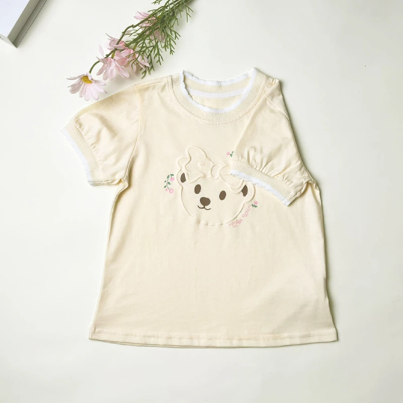 【春日追花】女童夏季纯棉短袖时尚百搭发泡印花T恤儿童夏款上衣