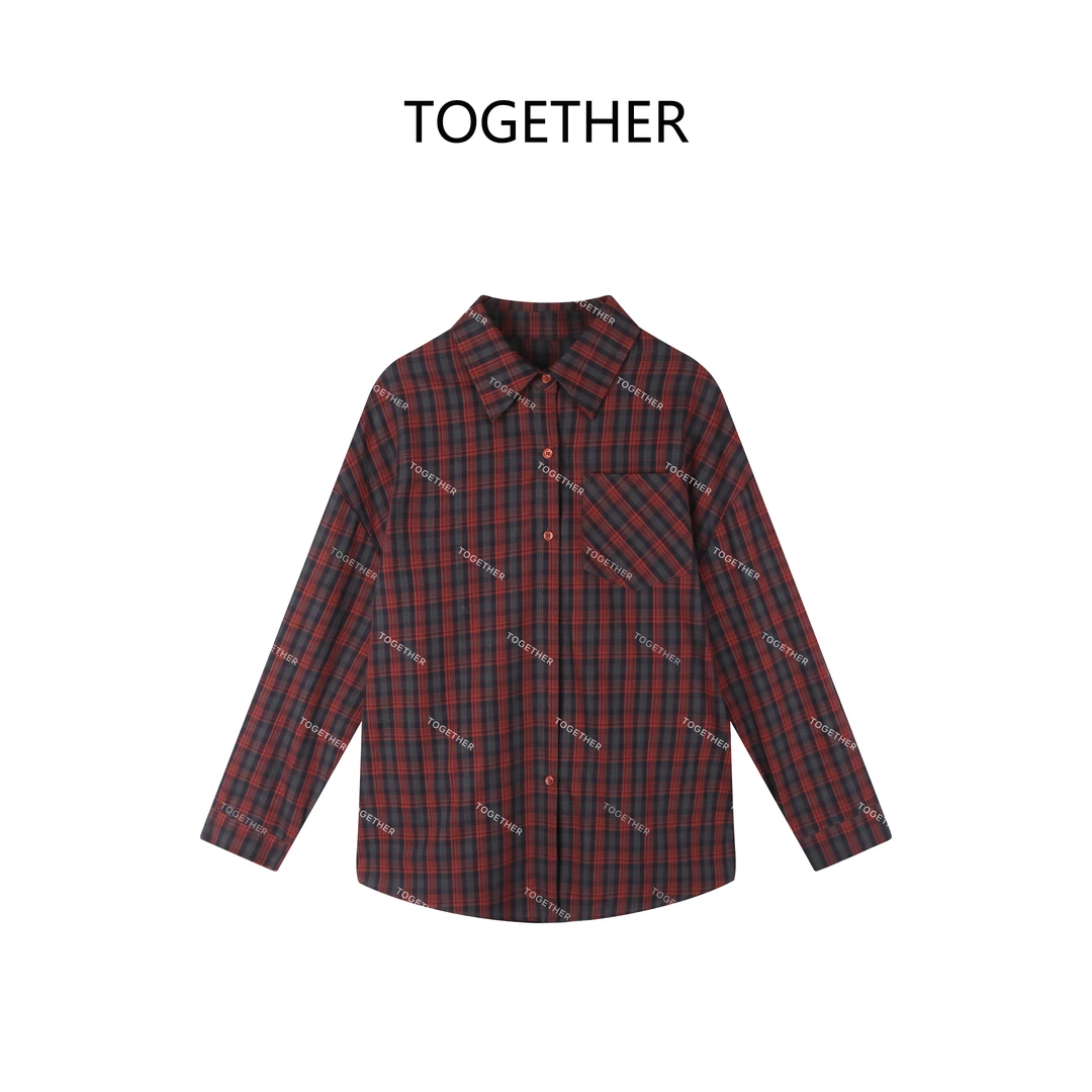 【TOGETHER】·  · 秋季复古衬衫百搭翻领格子衬衫长袖衬衣外套W9393