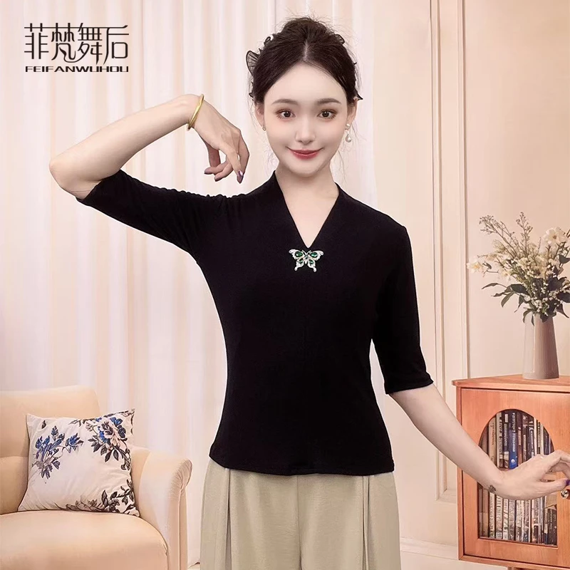 菲梵舞后蝴蝶舞蹈练功服上衣女形体修身跳舞服装古典现代舞训练服