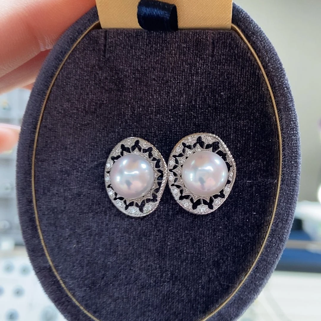 海水珍珠耳饰银S925镶嵌澳白耳环