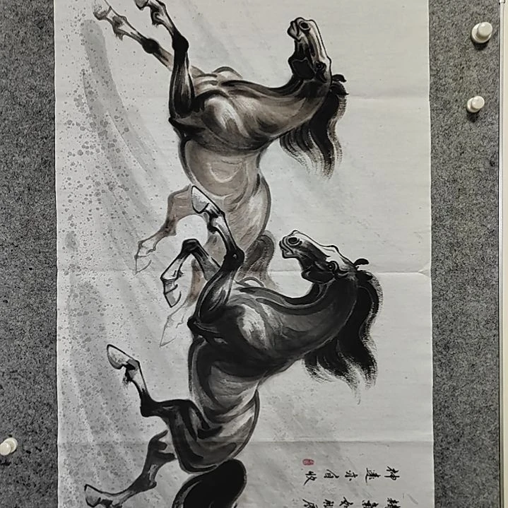 横款周士辰水墨写意骏马图
