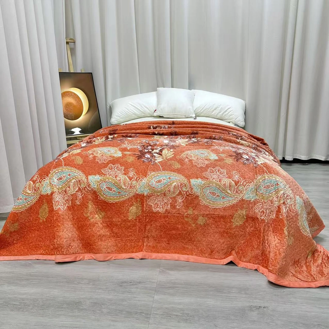 【微瑕】炽热-橘色云貂绒加大床盖2.3*2.5米