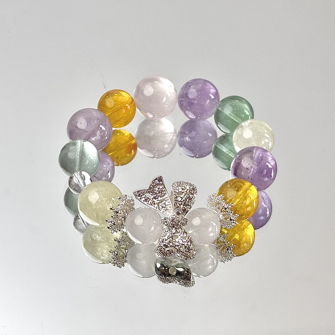 【梦幻少女】紫水晶黄水晶粉晶萤石15-16mm手串面小仙多样性发其一