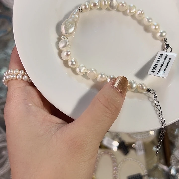 银S925镶嵌淡水珍珠时尚设计款天然淡水珍珠