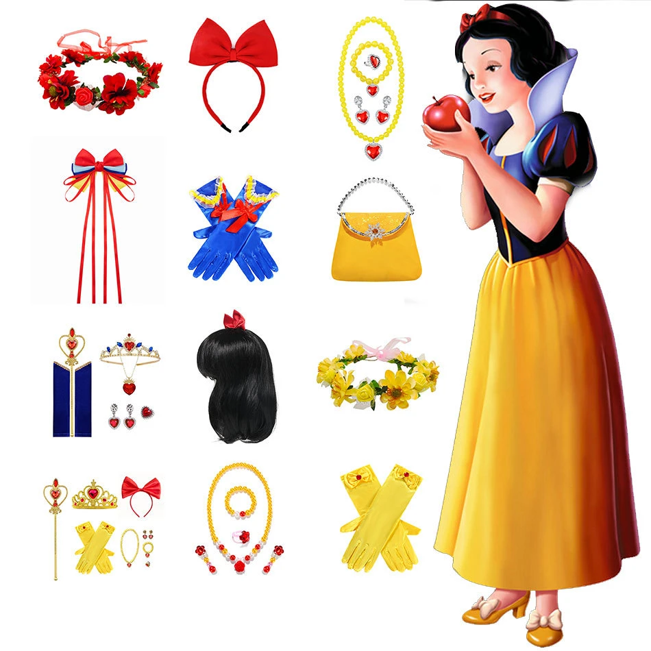 白雪公主裙发卡贝儿皇冠魔法棒项链发箍蝴蝶发夹手套小包豪华套装
