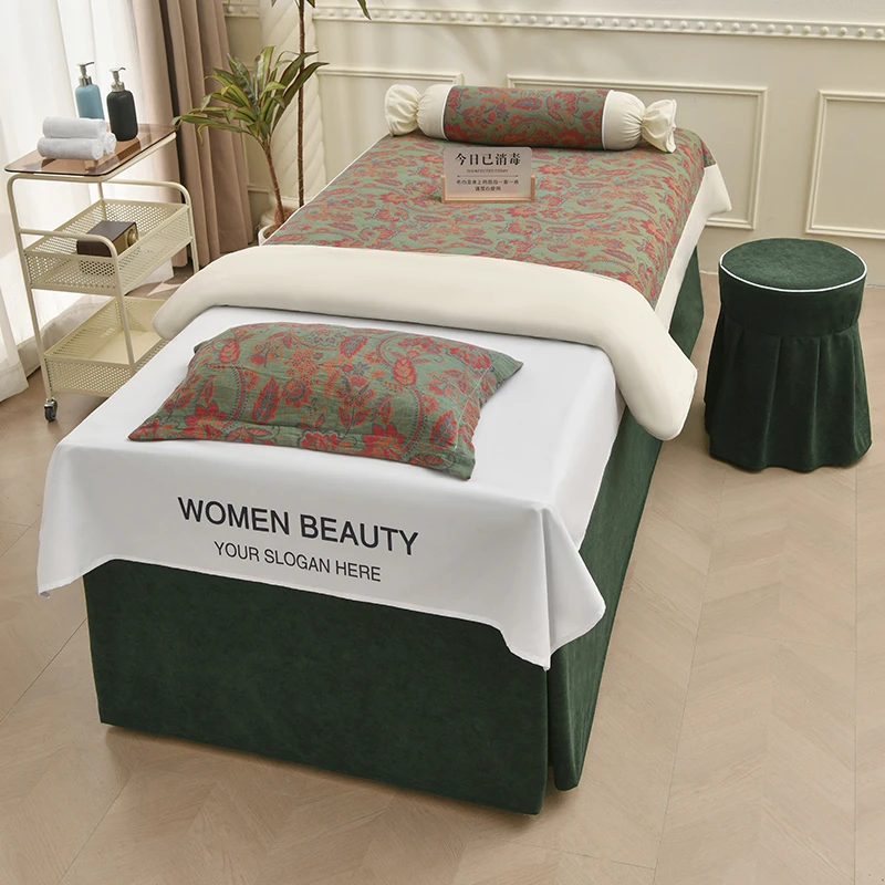 法式美容床罩美容院四件套美睫按摩床套被单床单被套定制logo罩套