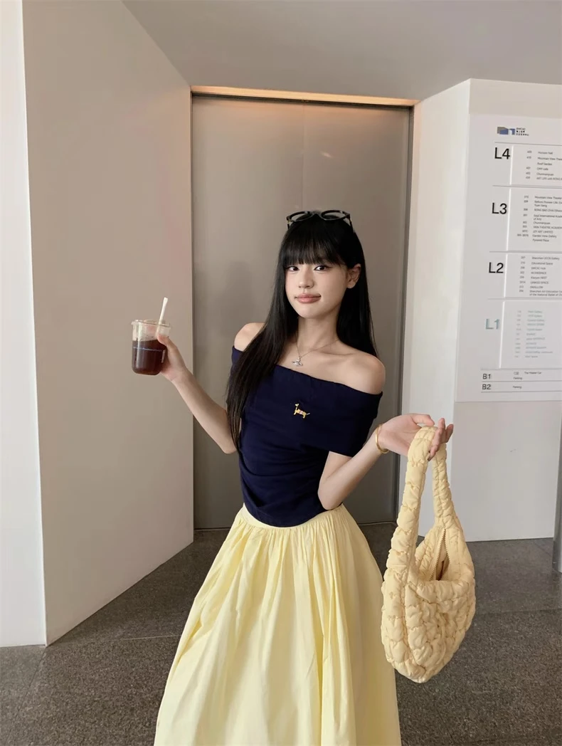 065夏季新款简约小众慵懒风ins风通勤百搭休闲高腰显瘦半身长裙