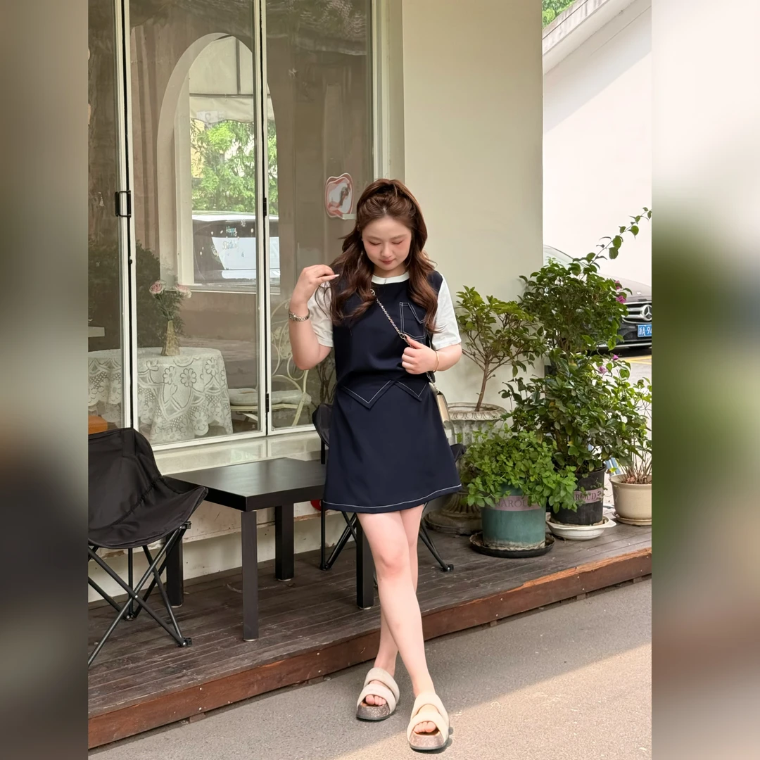 楠序【漫游指南】迪迪微胖女装 2025年夏装休闲时尚两件套装YZ36393