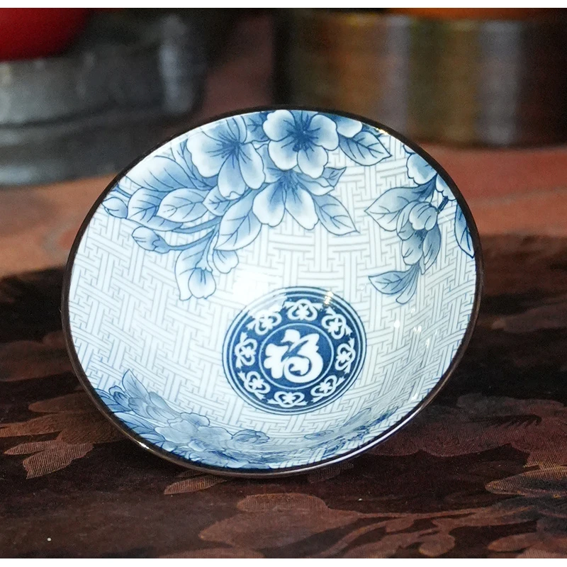 青花瓷釉中彩百福斗笠杯功夫茶具品茗主人杯个人杯单杯