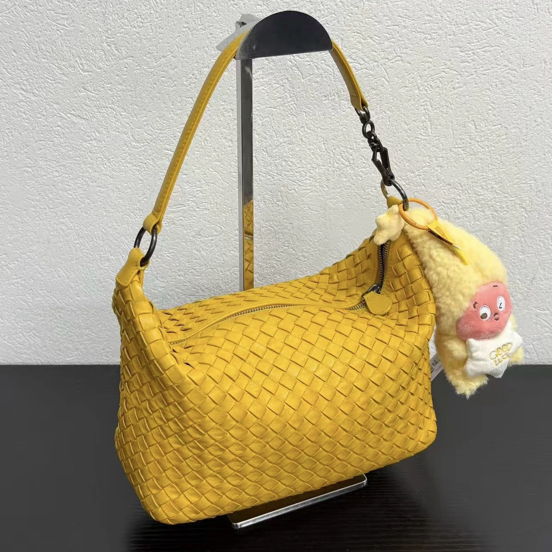95新 BOTTEGA VENETA/葆蝶家 芒果黄编织小号饭盒单肩包 底长25