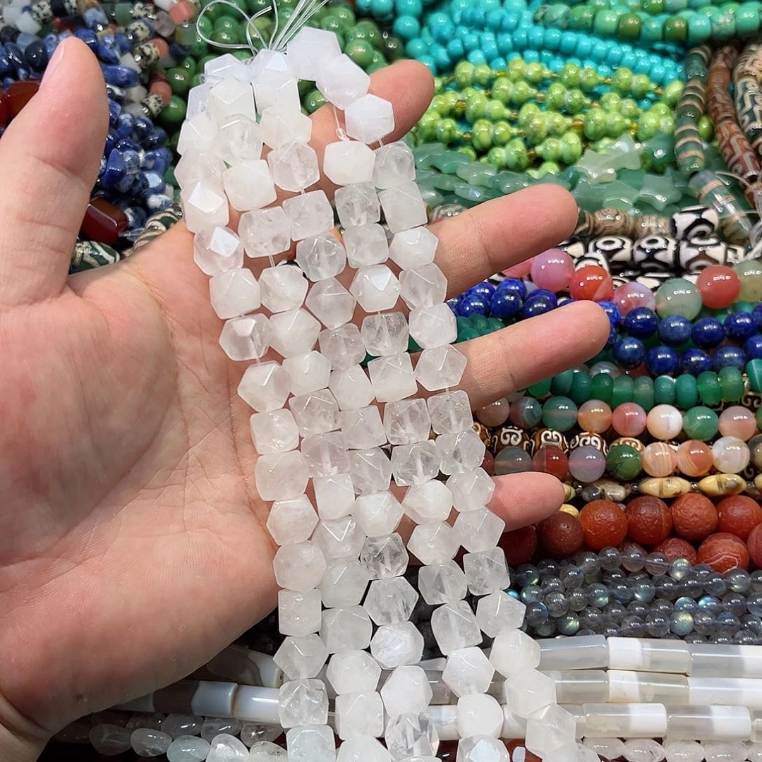 玛瑙/玉髓合金珠宝半成品白水晶八角棱短条10x10mm