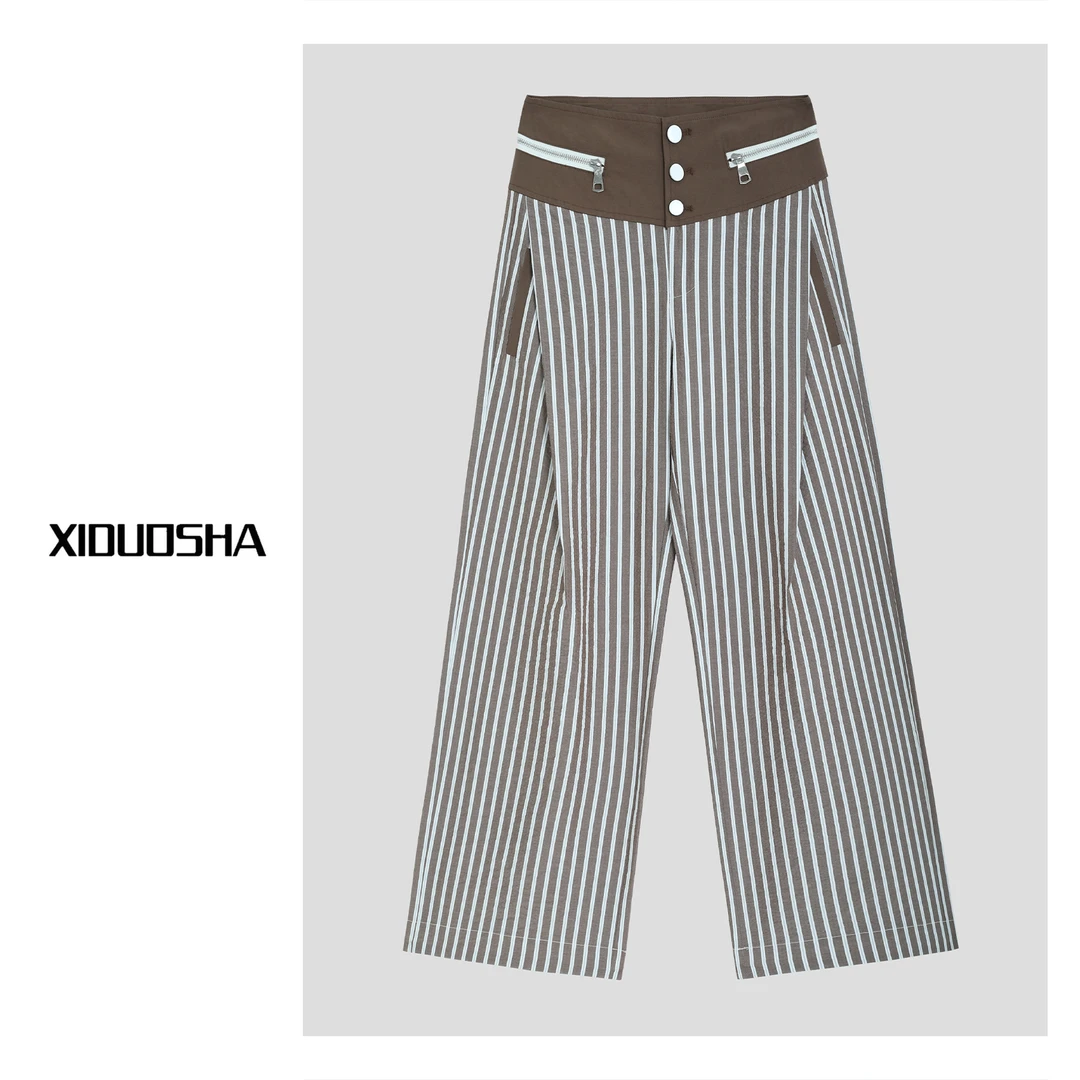 XIDUOSHA/喜朵莎夏款新品超薄腰头撞上条纹直筒裤  XDS1447