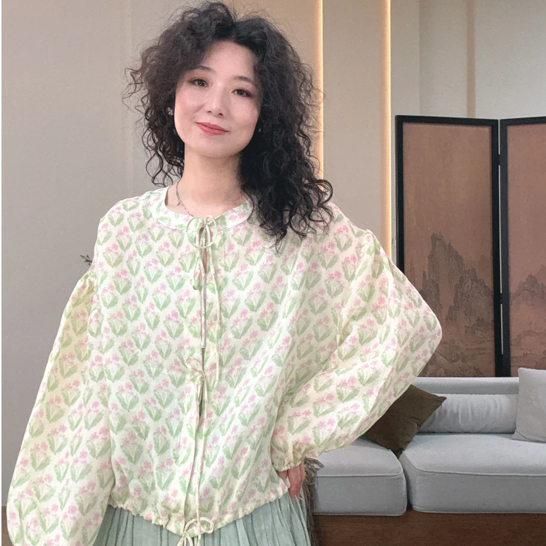 新款休闲风小众苎麻夏季做旧长袖装饰衬衫气质休闲苎麻百搭上衣