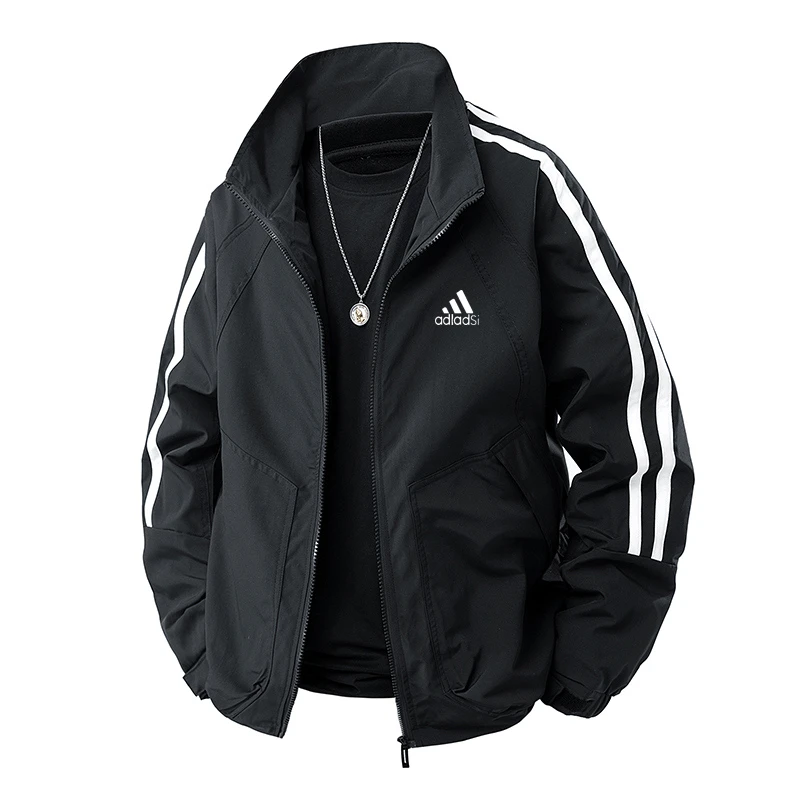 adi精选春秋三杠宽松夹克秋季立领运动户外修身型上衣减龄外套
