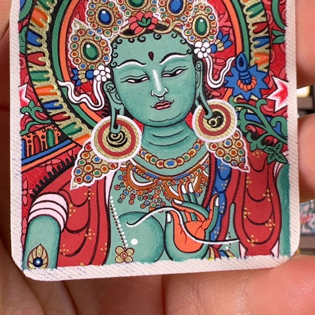 二***两吊坠绿度母唐卡绘画作品