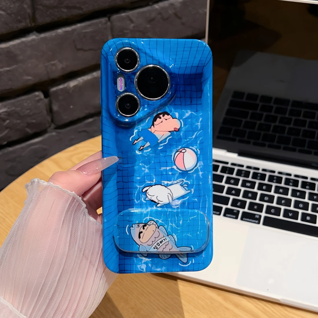蜡笔小新支架适用于苹果16/iPhone15手机壳vivo华为opp2024高级感
