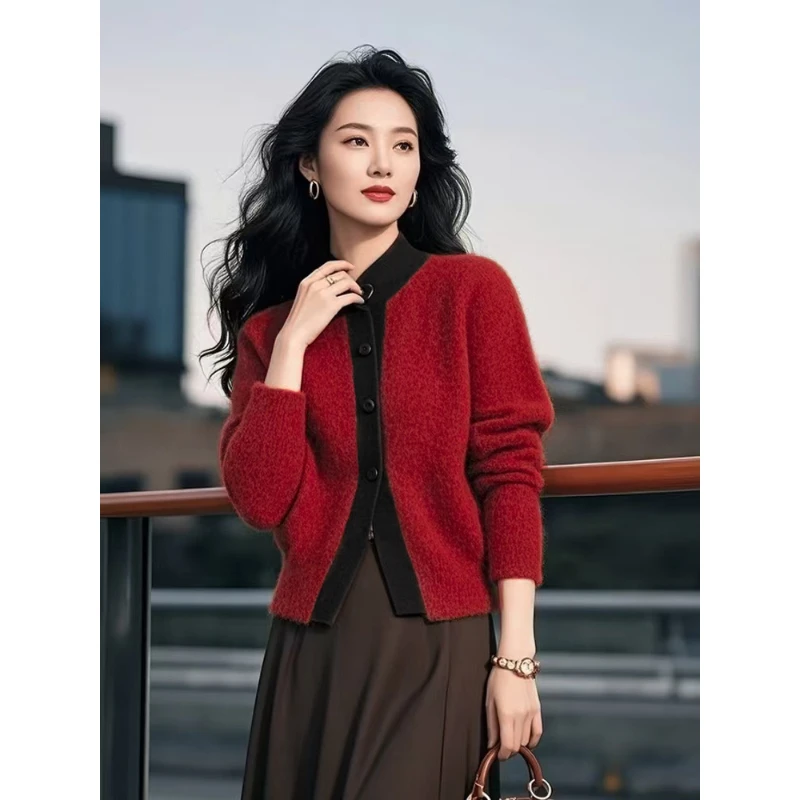 YS#单排扣时尚气质毛衣冬季新款洋气别致显瘦针织开衫女DY11680