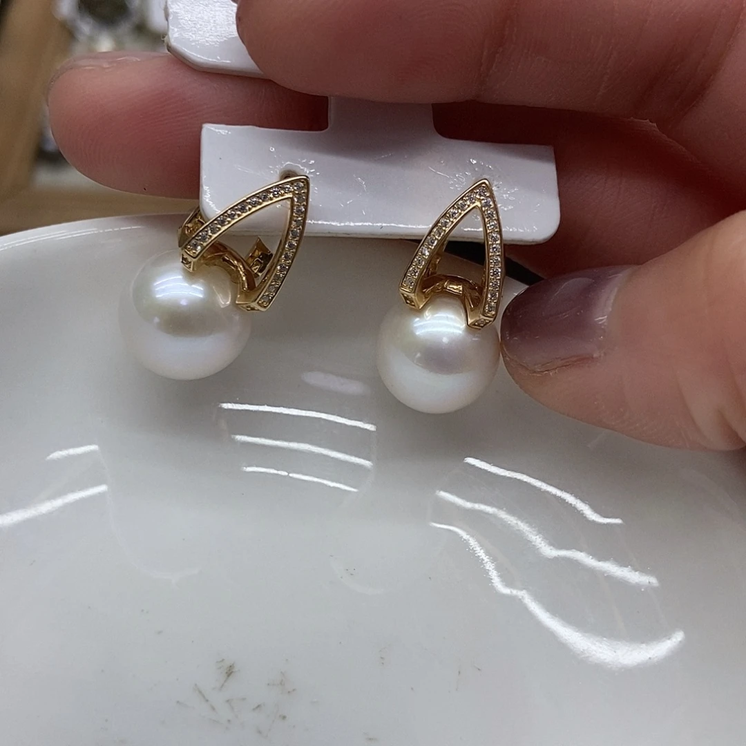 耳饰银S925镶嵌淡水珍珠
