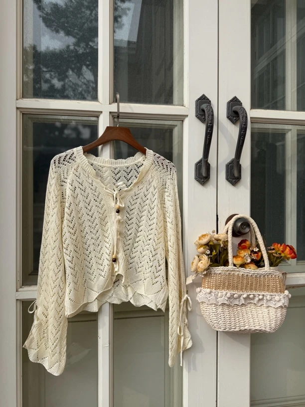 编号D424 花衣部落春夏薄款镂空针织百搭上衣开衫女