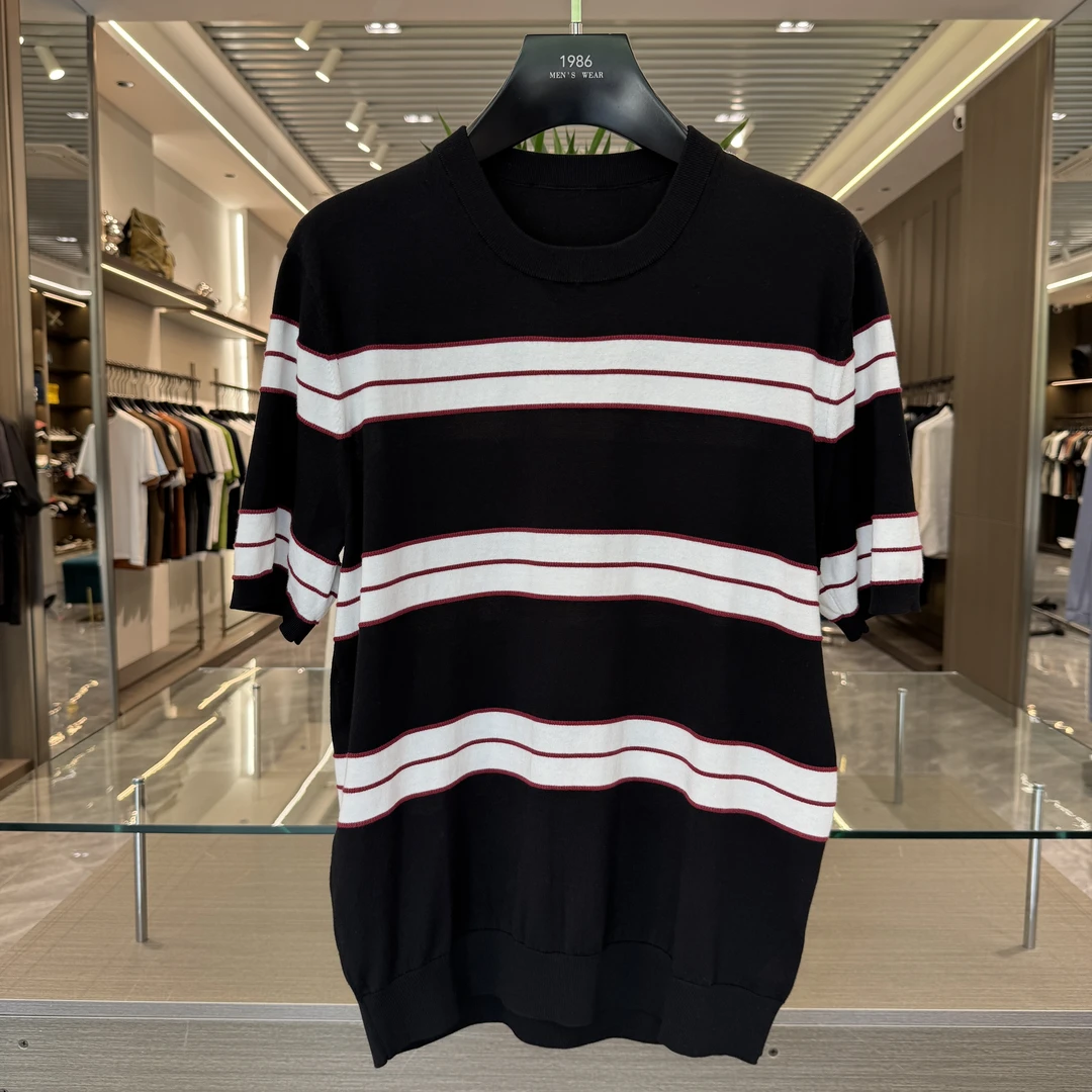 【夏季棉针织】3512条纹间色圆领针织衫男士