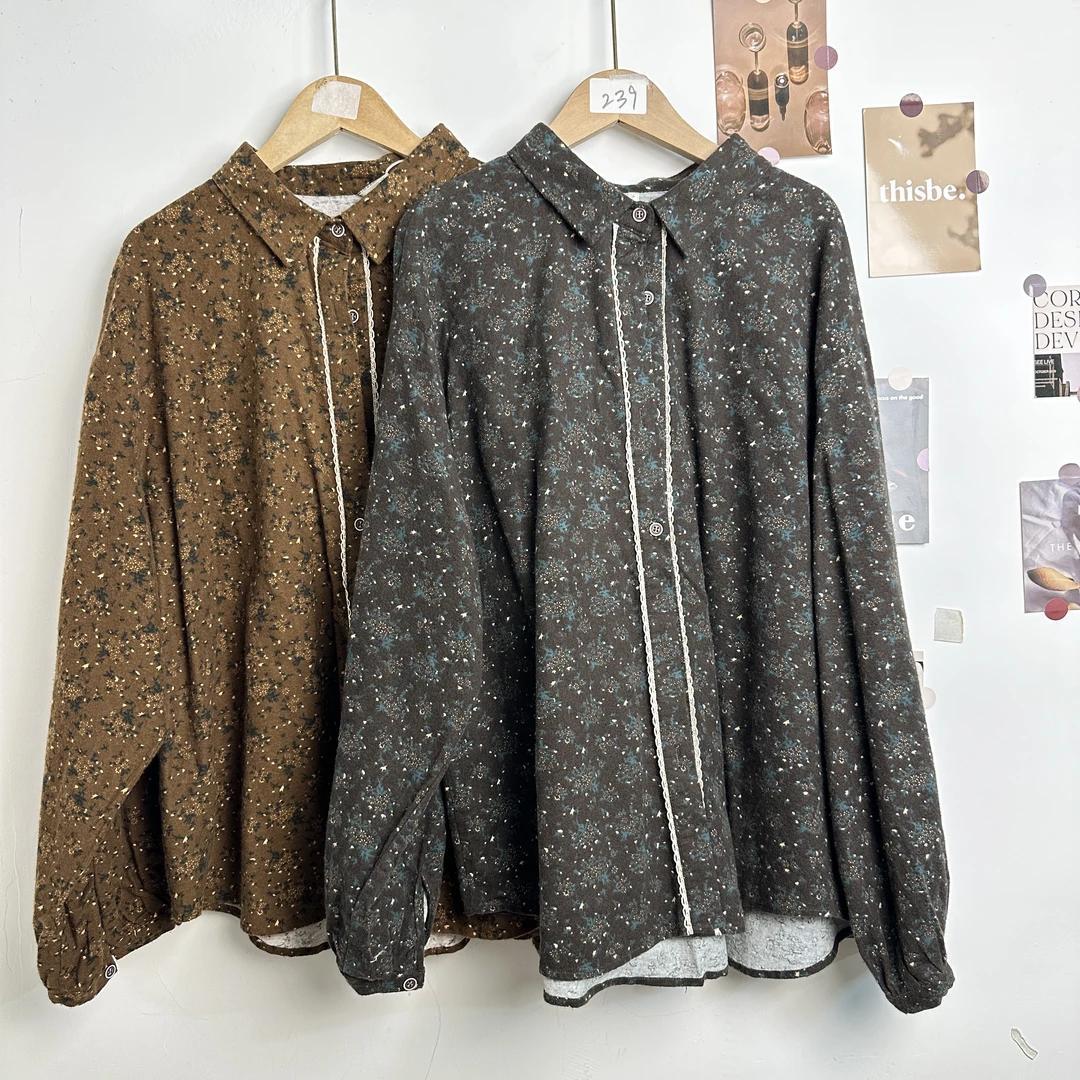 s2165常规碎花长袖刺绣翻领衬衫宽松休闲外套女装衬衣
