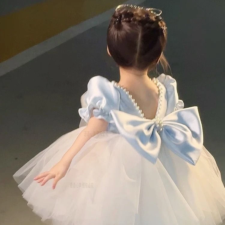 现货速发【断码】2025新款女宝拖尾礼服花童宝宝周岁公主裙高端儿童