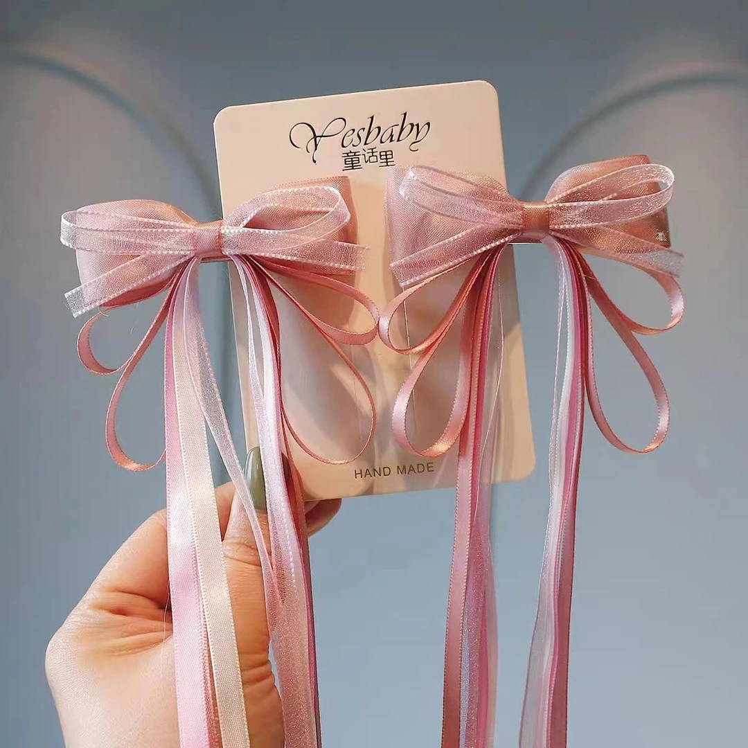 头饰飘带小女孩超仙古风对夹国风公主发饰头花汉服发夹蝴蝶结儿童