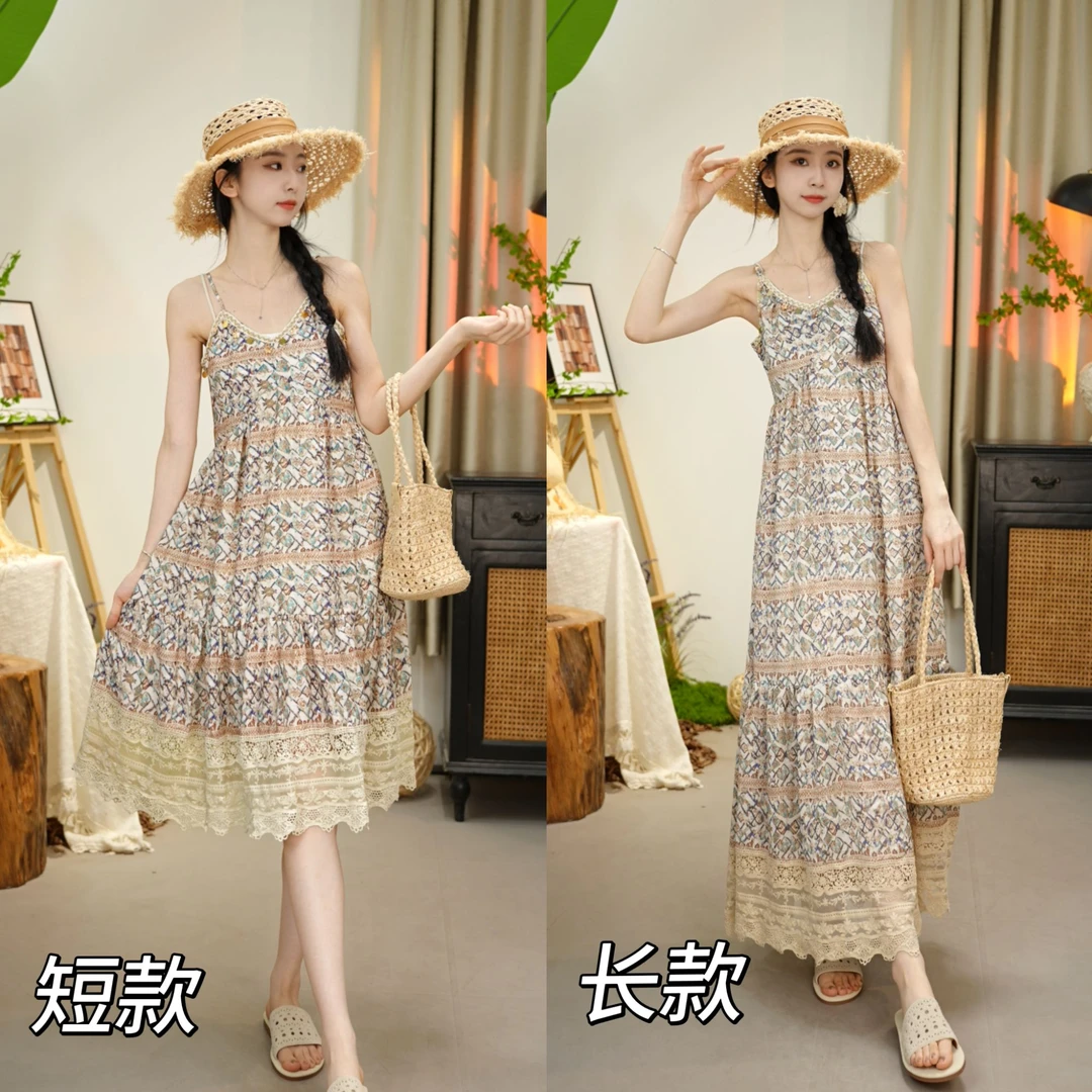 唐乐乐|25new春夏系列法式吊带连衣裙收腰显瘦印花女裙 BF1052