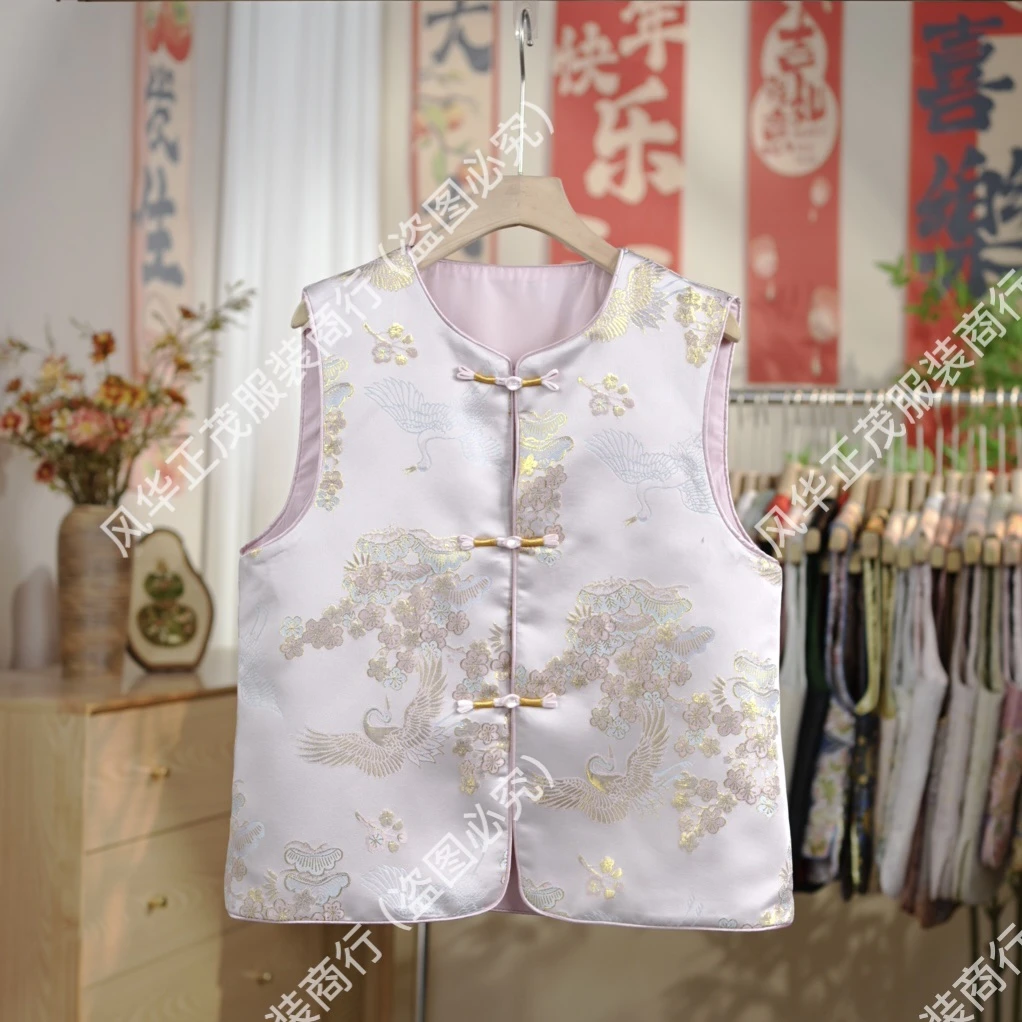 【3836】新中式国风重工提花圆领马甲时尚复古2025新款马甲中式女装