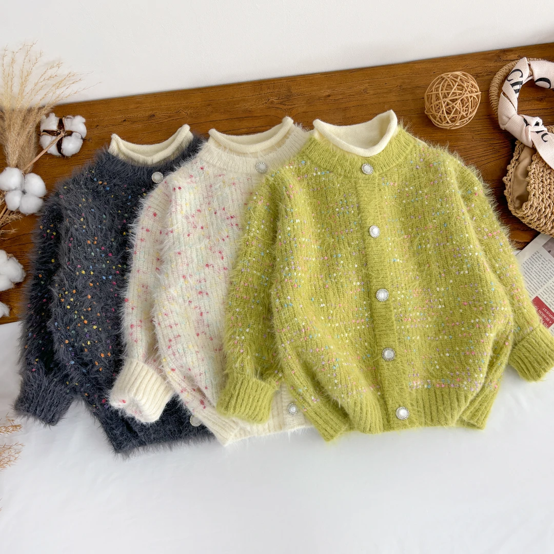 女童加厚水貂毛半高领毛衣2025秋冬新款小香风百搭针织衫不起球